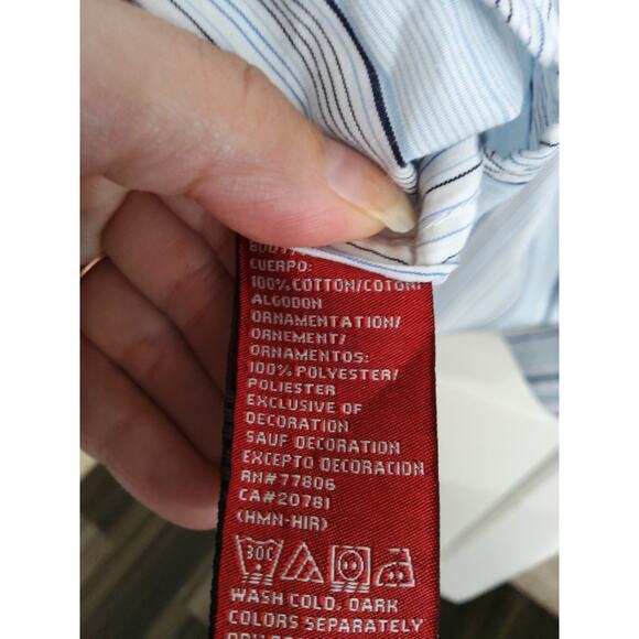 $Y2K Mens XXL Hilfiger Shirt Red Label Button up striped linen/cotton embroidery - Picture 9 of 9